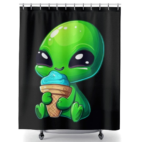 Alien Extraterrestrial Ice Blue Green Shower Curtains