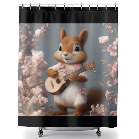 Aesthetic Cottagecore Floral Cute Squirrel Playing Shower Curtains