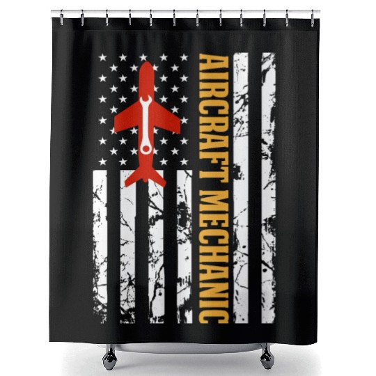 Aircraft Mechanic USA FLAG Shower Curtains