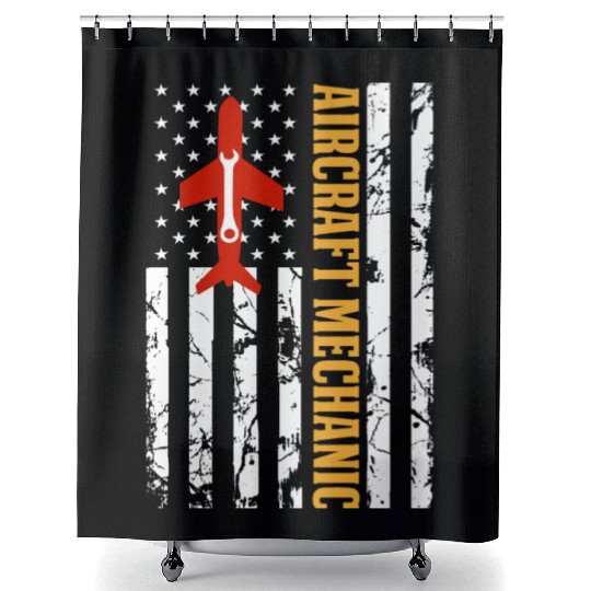 Aircraft Mechanic USA FLAG Shower Curtains