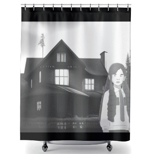 Is a haunted house??? (Black and white version) Shower Curtains