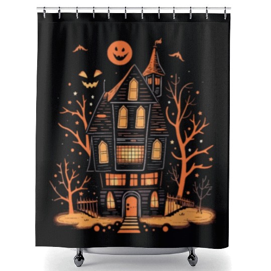 Haunted House Halloween Shower Curtains, Spooky Mansion