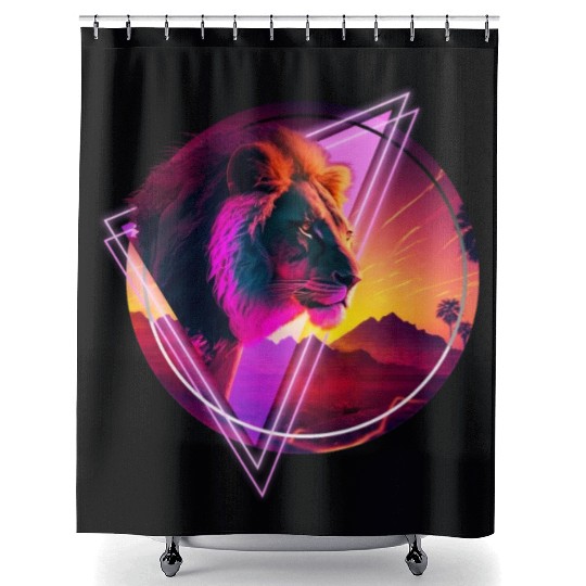 Synthwave desert Lion Shower Curtains