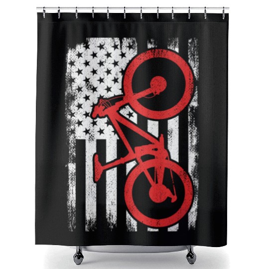 Patriotic US Mountain Biker Shower Curtains