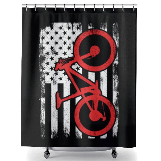 Patriotic US Mountain Biker Shower Curtains