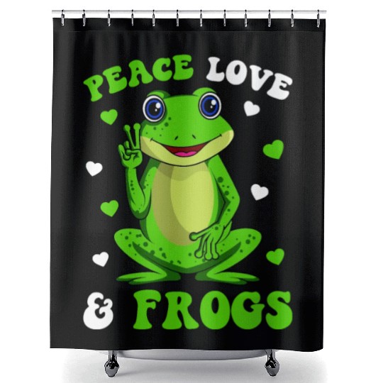 Peace Love Frogs Lover Frog Kids Girls Women Shower Curtains