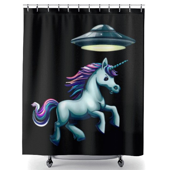 UFO Abducts Unicorn Shower Curtains
