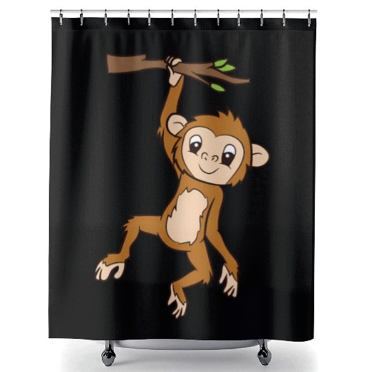 Monkey Hanging On Branch Ape Monkey Shower Curtains