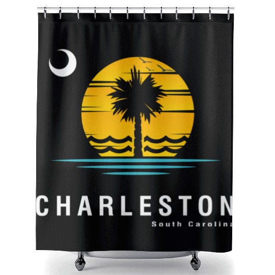 Charleston South Carolina Sc Palmetto Moon Sunset Shower Curtains
