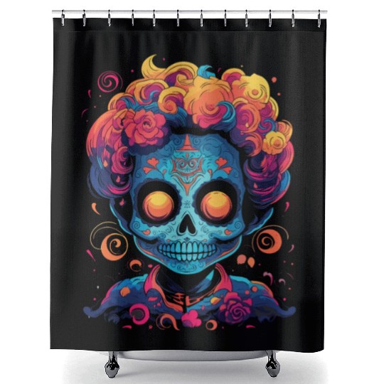 Dia De Los Muertos Sugar Skull Mexican Holiday Shower Curtains