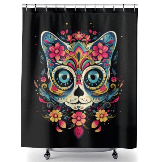Dia De Los Muertos Sugar Skull Mexican Holiday Shower Curtains