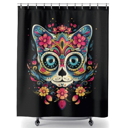 Dia De Los Muertos Sugar Skull Mexican Holiday Shower Curtains