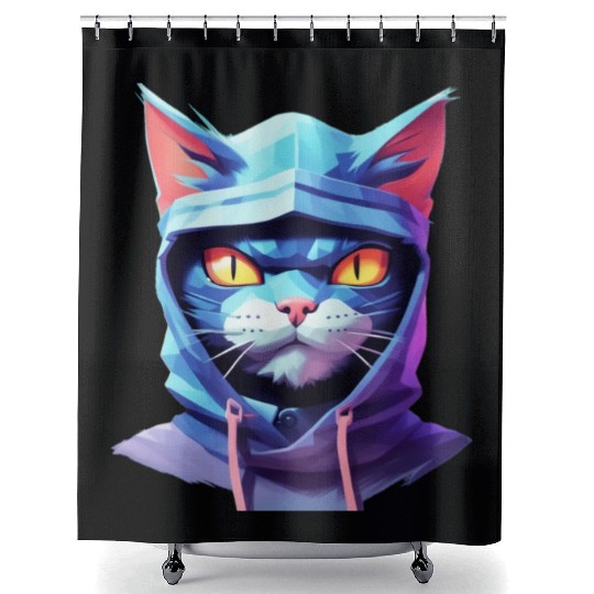 Bold Pastel Prowler: Ninja Cat's Sublime Ferocity Shower Curtains