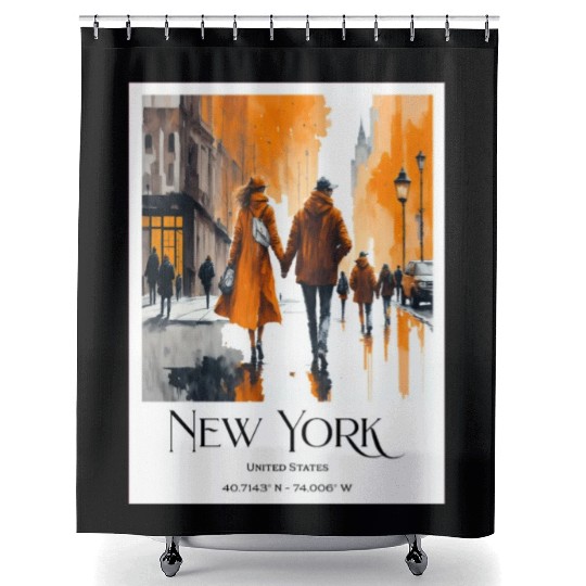 Watercolor painting loving couple in New York City Shower Curtains