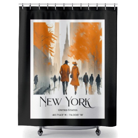 Watercolor painting loving couple in New York City Shower Curtains