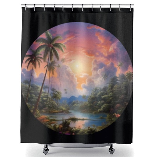 Paradise Scene - Magic Realism Shower Curtains