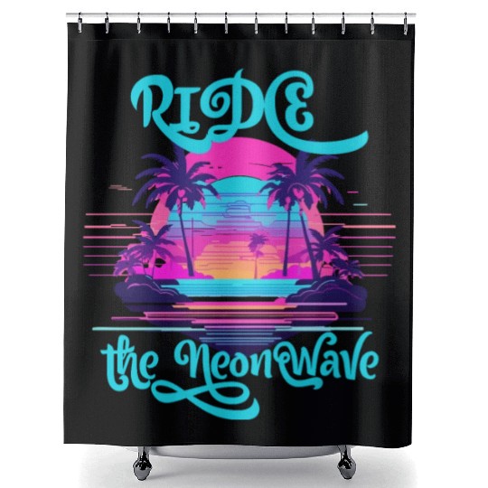 Neon Wave Dreams Ride the 80s Nostalgia Shower Curtains