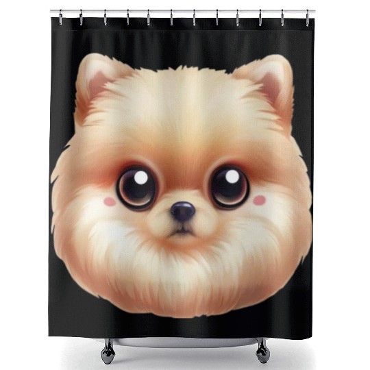 Playful Pomeranian Artwork Shower Curtains