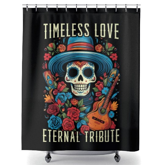 Dia De Los Muertos Sugar Skull Mexican Holiday Shower Curtains