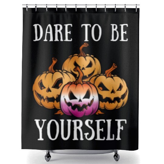 Halloween Pumpkin in Lesbian Flag Colors Shower Curtains