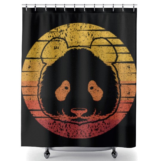 Retro Panda Bear Ailuropoda Melanoleuca Friend Shower Curtains