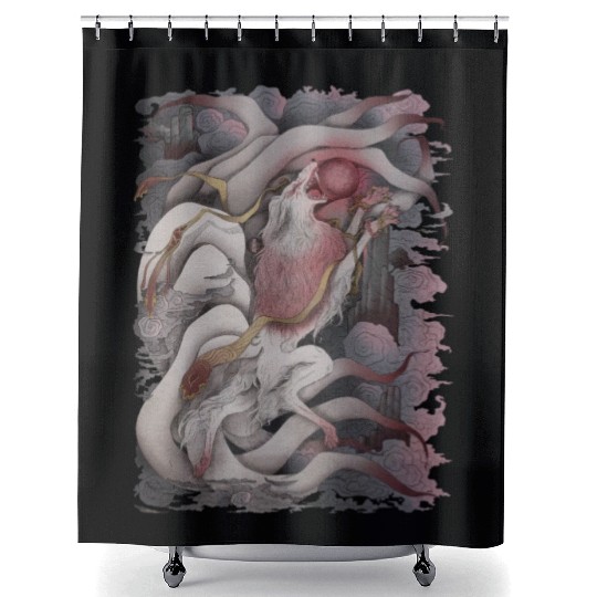 Kitsune Blood Moon Shower Curtains