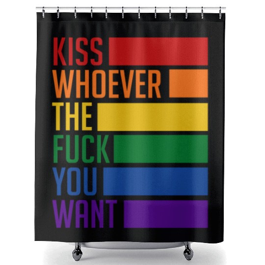 LGBTQ Kiss Who You Want Rainbow Shower Curtains