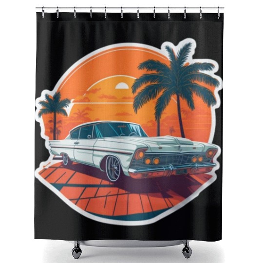 Classic Car Charm: Miami Street Nostalgia Shower Curtains