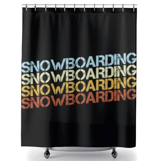 Retro Snowboarding Typography Shower Curtains