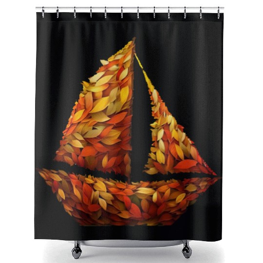 Autumn Sailing amidst Colorful Leaves Shower Curtains