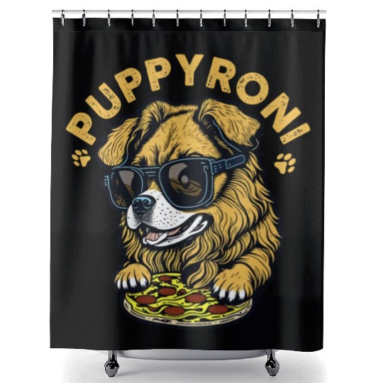 Puppyroni Cool Puppy Illustraion Shower Curtains
