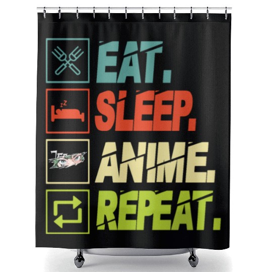 Eat Sleep Anime Repeat Ramen Kawaii Japanese Manga Shower Curtains