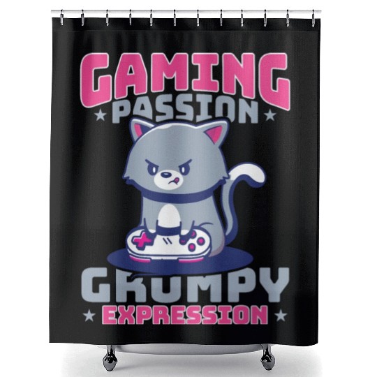 Gaming, Gaming, Video Game, Grumpy Cat Gamer Shower Curtains