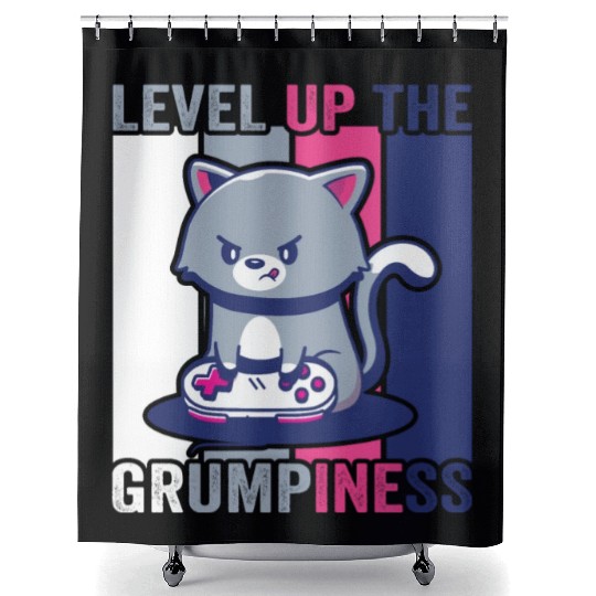 Gaming, Gaming, Video Game, Grumpy Cat Gamer Shower Curtains