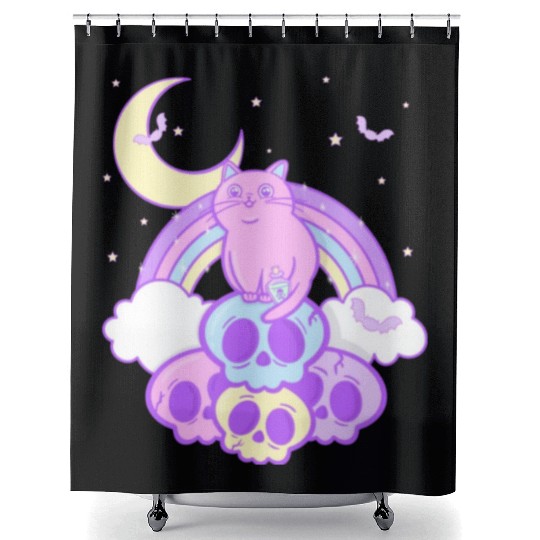 Pastel Goth Cat Skull Lover Cute Gothic Yami Shower Curtains