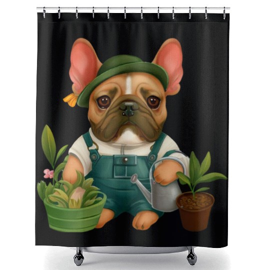 Frenchie The Gardener Drawing Shower Curtains