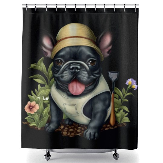 French Bulldog Playing in the Garden Shower Curtains