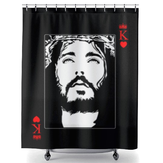 Jesus Is King Jesus King Of Hearts Card Christian Shower Curtains