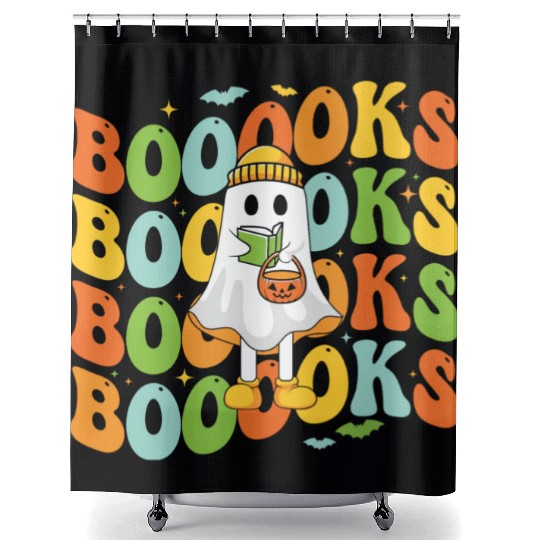 Booooks Cute Ghost Reading A Book Funny Book Lover Shower Curtains