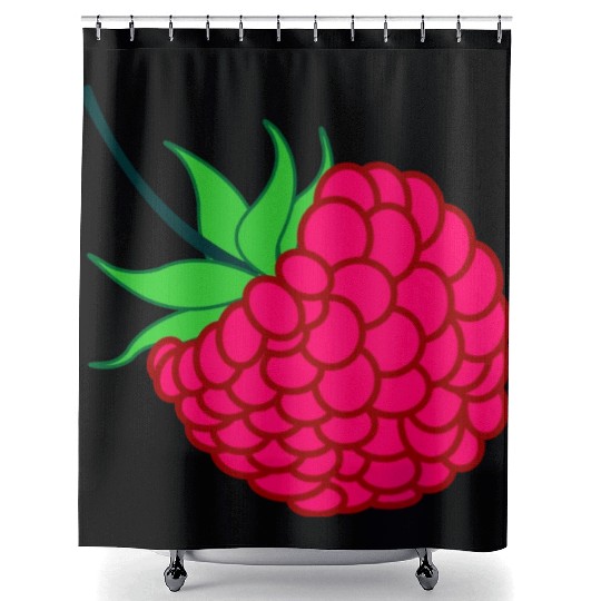 Raspberry red with green leaves Shower Curtains
