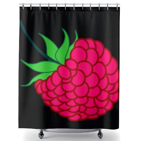 Raspberry red with green leaves Shower Curtains