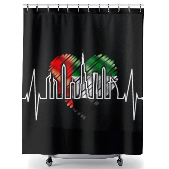 Dubai Skyline Heartbeat Burj Khalifa Love UAE Flag Shower Curtains