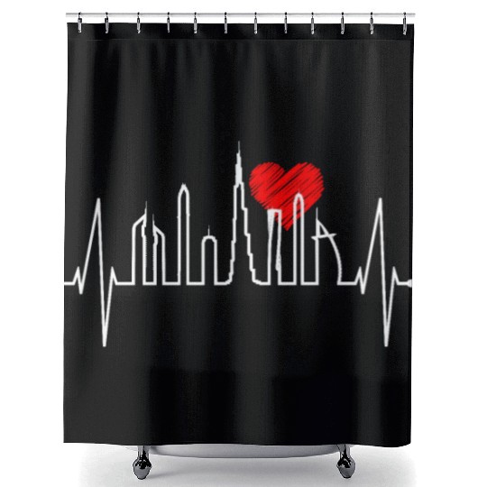 Dubai Skyline Heartbeat Burj Khalifa Silhouette Shower Curtains