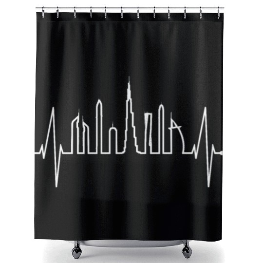 Dubai Skyline Heartbeat Burj Khalifa Silhouette Shower Curtains