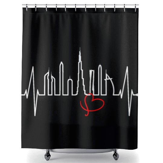Dubai Skyline Heartbeat Burj Khalifa Silhouette Shower Curtains