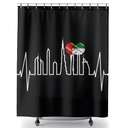 Dubai Skyline Heartbeat Burj Khalifa Love UAE Flag Shower Curtains