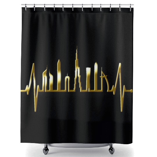 Dubai Skyline Heartbeat Burj Khalifa Silhouette Shower Curtains