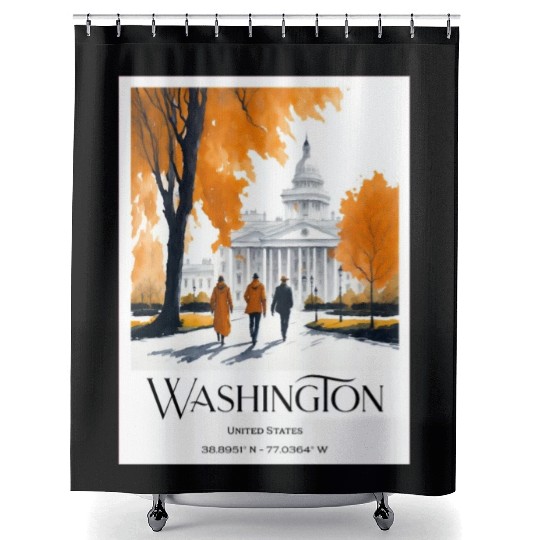 Watercolor painting loving couple in Washington DC Shower Curtains
