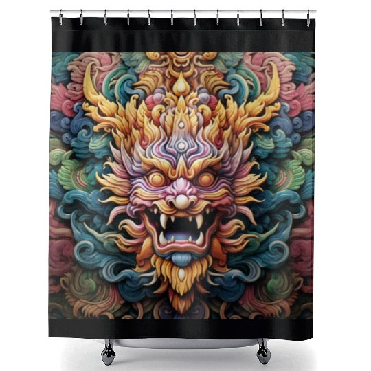 dragon pattern circle pentel color 5 Shower Curtains