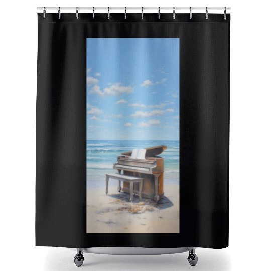 Piano and beach Shower Curtains